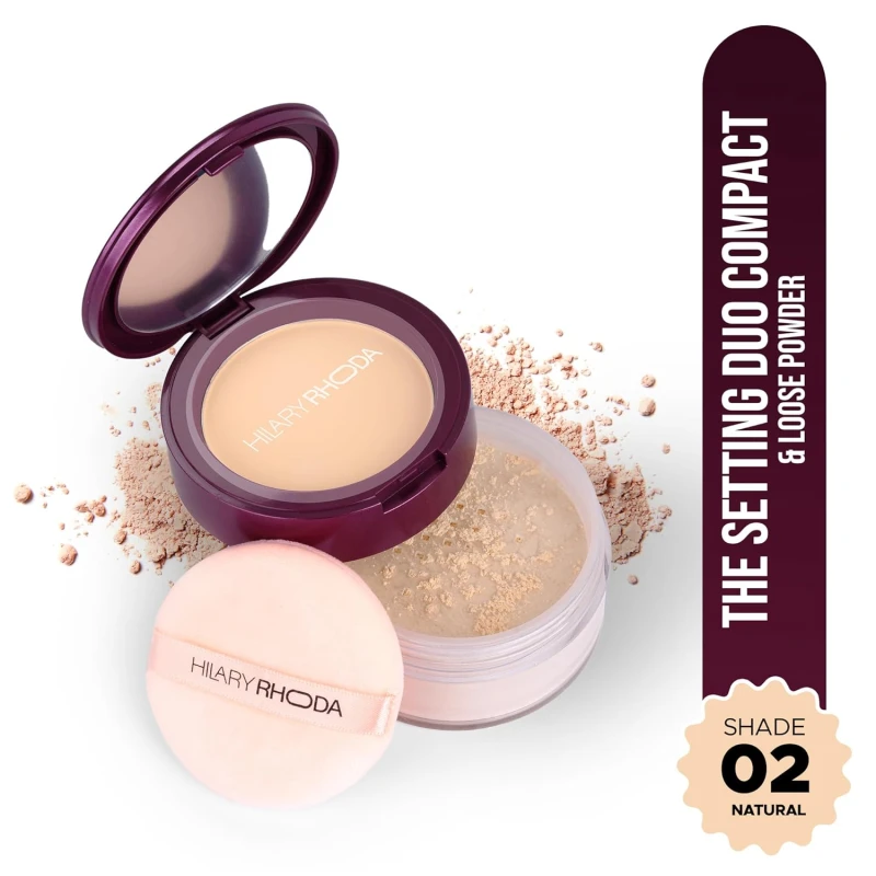 Hilary Rhoda Compact & Loose Powder | Natural | 2-in-1 Setting Powder for Oil Control & Matte Finish | Weightless | Blends Effortlessly | Long-Lasting | Hides Imperfections | for Indian Skintone | (Shade 02) 32g thumbnail 2